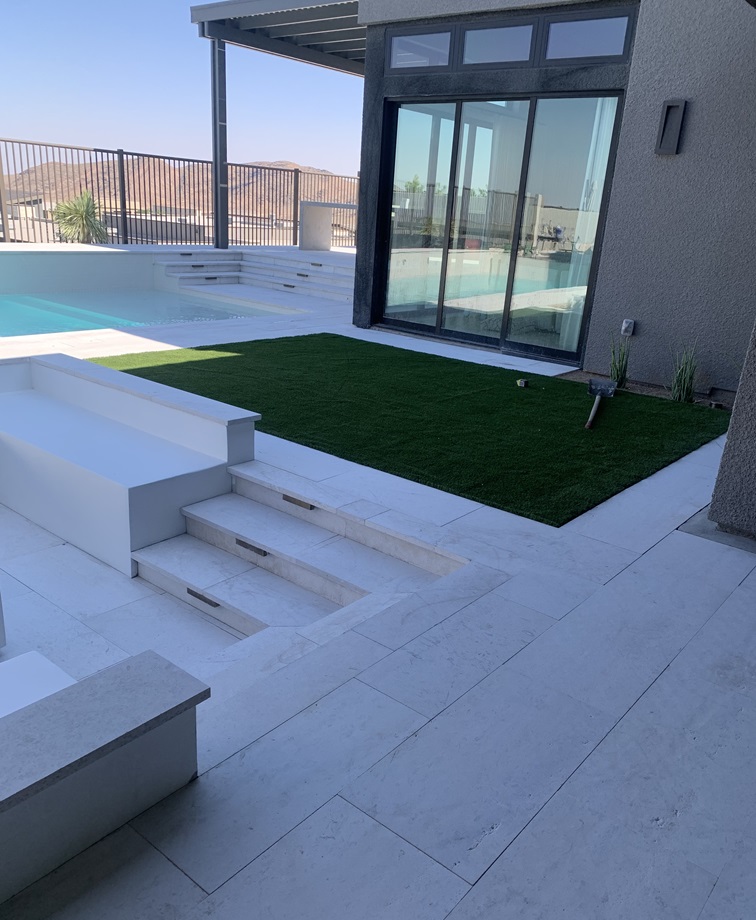 Backyard Hardscape Bench Las Vegas White Pavers